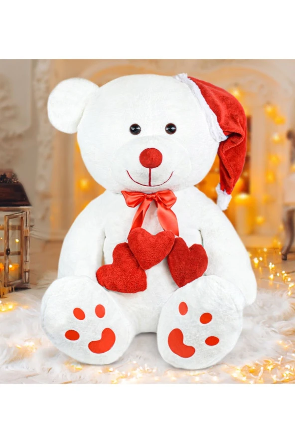 120 Cm Noel Şapkalı Üç Kalpli Pelüş Ayıcık Yeni Yıl ,yılbaşı Hediyesi ürün görseli 1