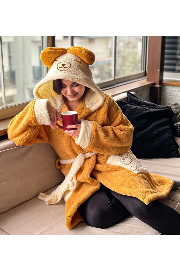 Kapşonlu Unisex Wellsoft Peluş Sabahlık,bornoz - 3