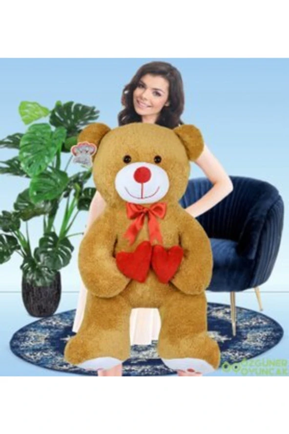 130 Cm Çift Kalp Tutan Peluş Ayı (%100) Yerli - Resim 3