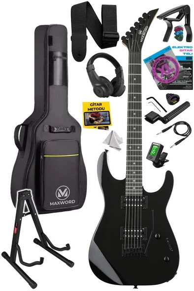 Maxword Grade-ST Black Rosewood Klavye HH Yüksek Kaliteli Elektro Gitar ürün görseli 1