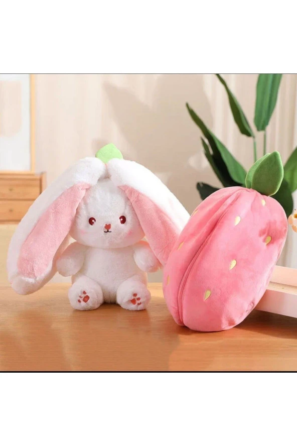 HAVUÇ ÇİLEK PELUŞ TAVŞAN BEBEK,ÇOÇUK, HAVUÇ,ÇİLEK OYUNCAK ZİNCİRLİ AÇ YASTIK HEDİYELİK KIZ ARKADAŞI - Resim 2