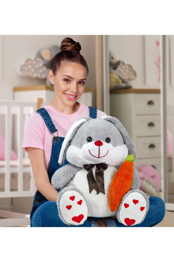 Sevimli 80 Cm Elinde Havuç Tutan Tavşan