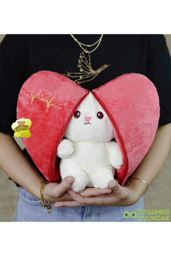 Sürprizli Pelüş Kalp Tavşan 50 Cm - Resim 2
