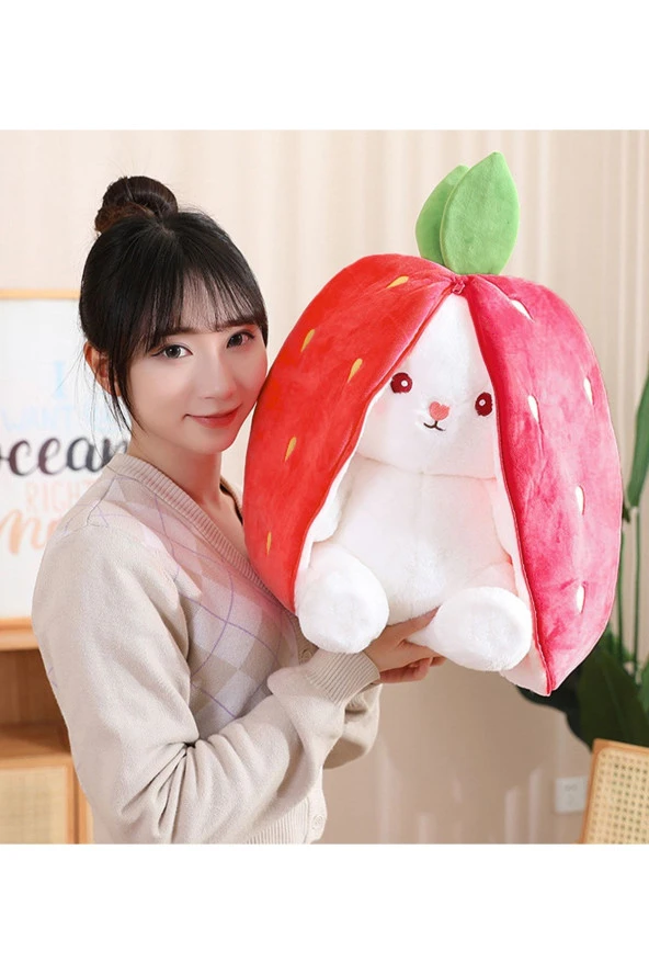 18 cm Çilek Çantalı Tavşan sevgiliye özel ürün görseli