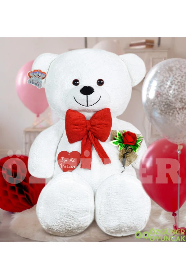 140 Cm Güllü Kalpli Papyonlu Büyük Ayıcık %100 Yerli ürün görseli