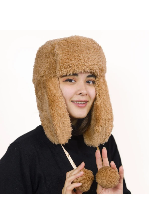 Kadın Kürklü Kulaklıklı Peluş Şapka,bere - 2
