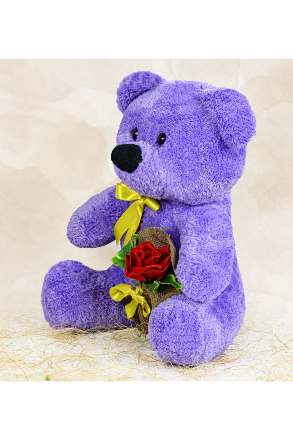 55 Cm Elinde Gül Tutan Ayıcık - Resim 3