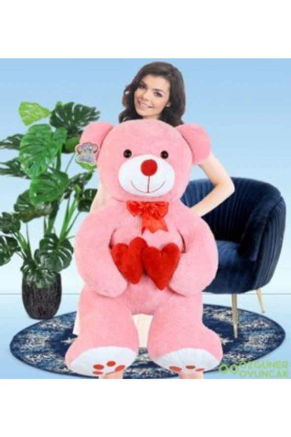 130 Cm Çift Kalp Tutan Peluş Ayı (%100) Yerli ürün görseli
