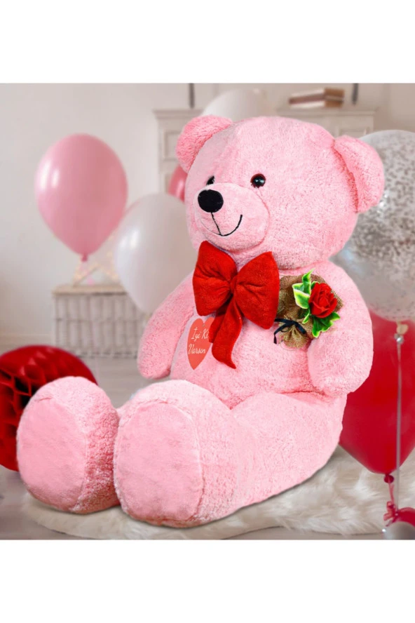 130 cm Güllü Kalpli Papyonlu Büyük Ayıcık %100 Yerli - Resim 2