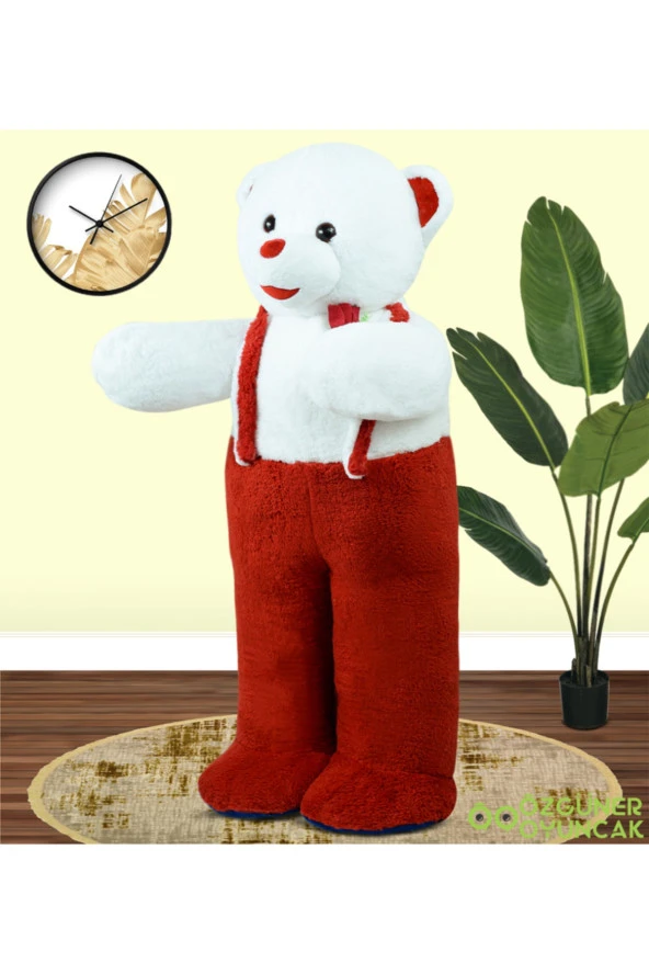 117 Cm Elinde Çiçek Tutan Tulumlu Peluş Panda - Resim 3