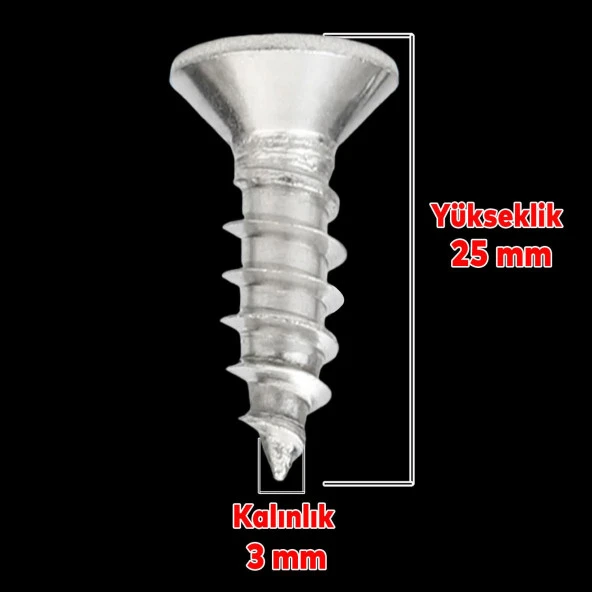 Sunta Vidası 3x25 Mm Paket 1000 Adet Sivri Uçlu Ahşap Tahta Ağaç Mobilya Ayak Kulp Vidası - 2