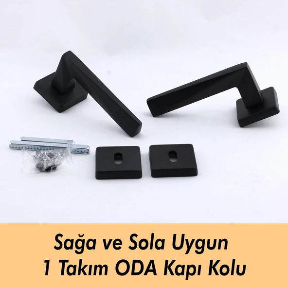 Vista Mat Siyah Oda Kapı Kolu Kare Rozetli Sürgülü ve Çelik Kapı Kulpu Uyumlu Sağ Sol Uygun Kolları - 7