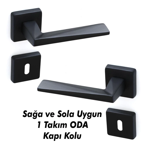 Vista Mat Siyah Oda Kapı Kolu Kare Rozetli Sürgülü ve Çelik Kapı Kulpu Uyumlu Sağ Sol Uygun Kolları - 2