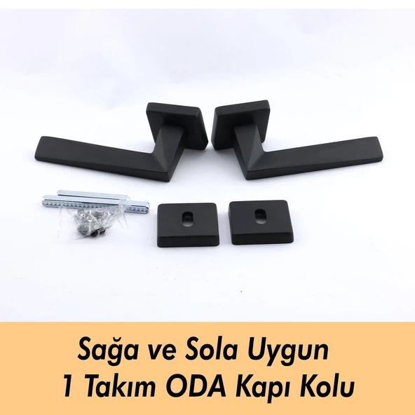 Vista Mat Siyah Oda Kapı Kolu Kare Rozetli Sürgülü ve Çelik Kapı Kulpu Uyumlu Sağ Sol Uygun Kolları - 6
