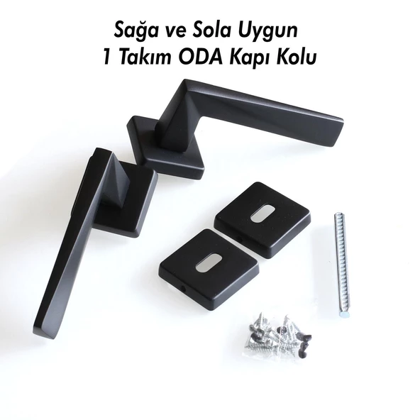Vista Mat Siyah Oda Kapı Kolu Kare Rozetli Sürgülü ve Çelik Kapı Kulpu Uyumlu Sağ Sol Uygun Kolları - 5