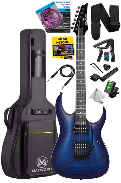 Maxword Grade Blue Rosewood Klavye HH Yüksek Kaliteli Elektro Gitar ürün görseli 1