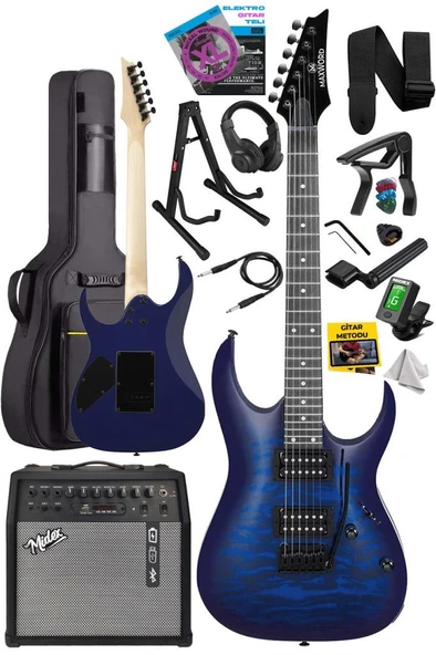 Maxword Grade-50AMP Blue Rosewood Yüksek Kalite 50W Amfili Elektro Gitar - Resim 2