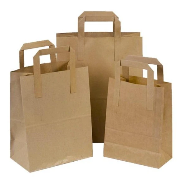 Flat Kraft Kağıt Çanta Karton Hediyelik Poşet Torba - 18x24 Cm. - 100 Adet - 3