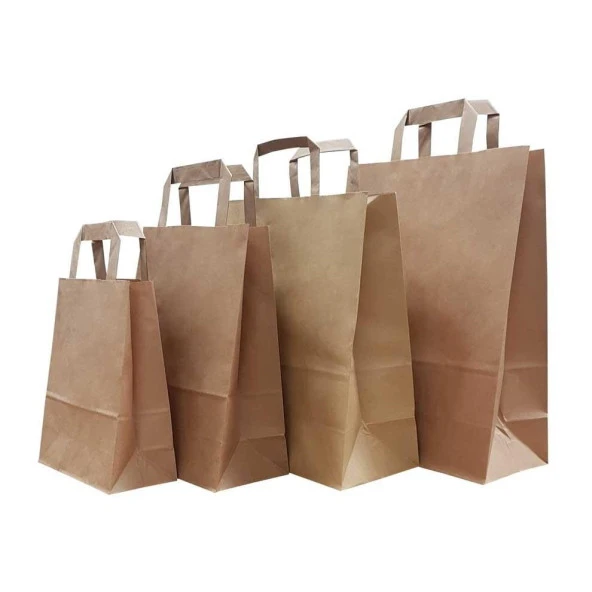 Flat Kraft Kağıt Çanta Karton Hediyelik Poşet Torba - 18x24 Cm. - 100 Adet - 4