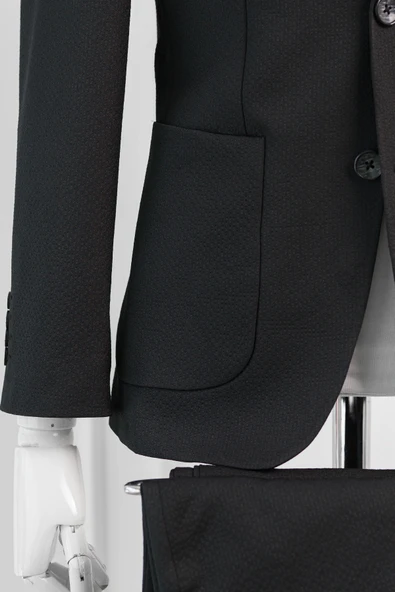 Luigi Diberti Gofre Kumaş Mono Yaka Torba Cepli Çift Yırtmaçlı Slimfit Jogger Takım Elbise - 7