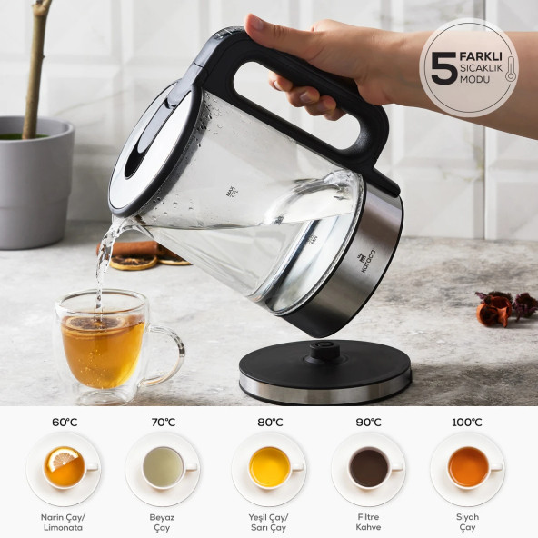 Karaca Sıcaklık Ayarlı Ve Led Işıklı 2205 Cam Su Isıtıcısı 2200W