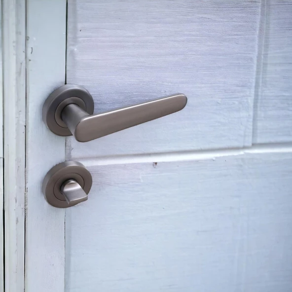 Kayı Füme Wc Banyo Kapı Kolu Daire Rozetli Kapı Kulpu Uyumlu Sağ Sol Uygun Kolları - Resim 6
