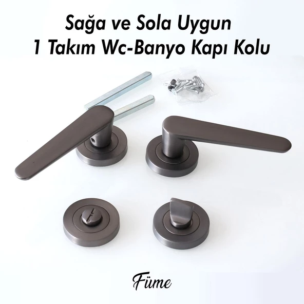 Kayı Füme Wc Banyo Kapı Kolu Daire Rozetli Kapı Kulpu Uyumlu Sağ Sol Uygun Kolları - Resim 4