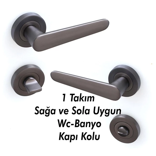 Kayı Füme Wc Banyo Kapı Kolu Daire Rozetli Kapı Kulpu Uyumlu Sağ Sol Uygun Kolları - Resim 3