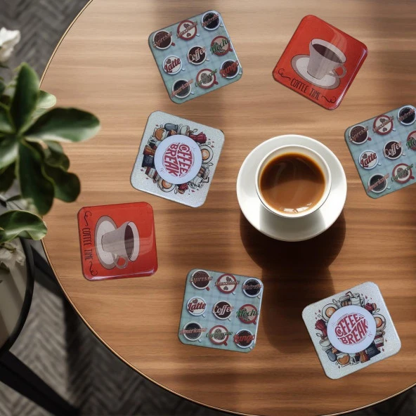 Veraart Epoksili Kare Özel Tasarım Retro Kahve Vintage Bardak Altlığı 6 lı - 3