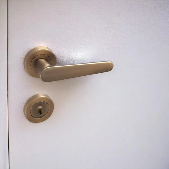 Kayı Antik Sarı Oda Kapı Kolu Daire Rozetli Sürgülü ve Çelik Kapı Kulpu Uyumlu Sağ Sol Uygun Kolları - 7