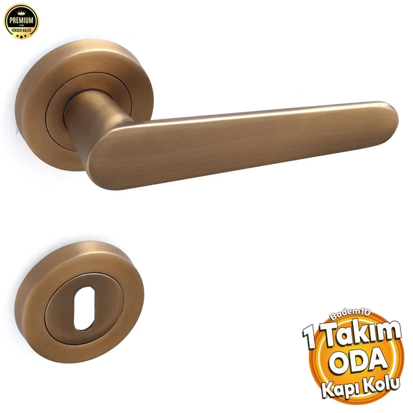 Kayı Antik Sarı Oda Kapı Kolu Daire Rozetli Sürgülü ve Çelik Kapı Kulpu Uyumlu Sağ Sol Uygun Kolları