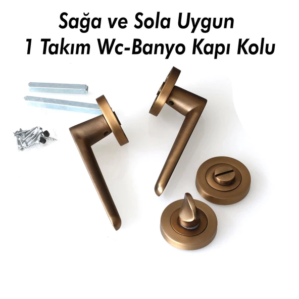 Kayı Antik Sarı Wc-Banyo Kapı Kolu Daire Rozetli Sürgülü Çelik Kapı Kulpu Gold Kolları - Resim 5