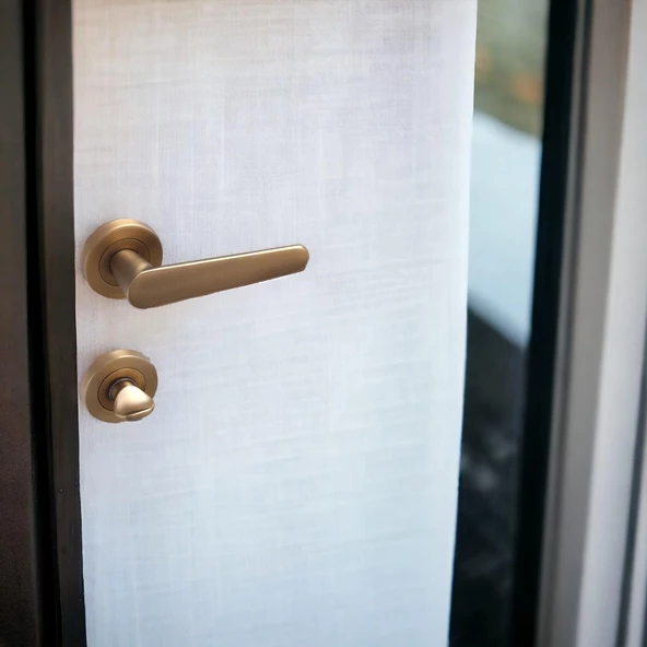 Kayı Antik Sarı Wc-Banyo Kapı Kolu Daire Rozetli Sürgülü Çelik Kapı Kulpu Gold Kolları - Resim 7