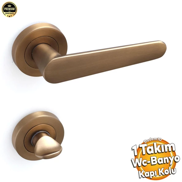 Kayı Antik Sarı Wc-Banyo Kapı Kolu Daire Rozetli Sürgülü Çelik Kapı Kulpu Gold Kolları ürün görseli