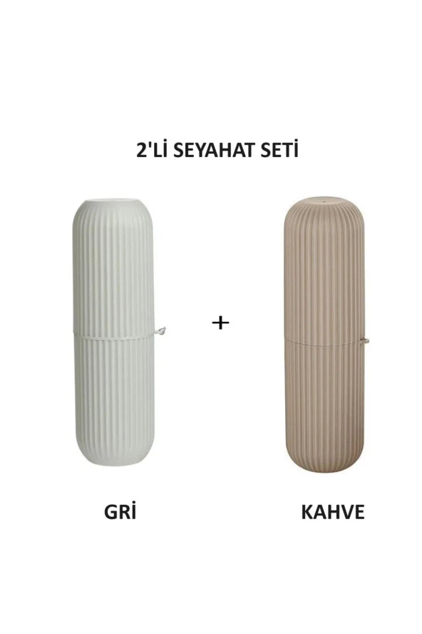 Pharma Acqua 2' Li Gri – Kahve  Seyahat Tipi Aksesuar Taşıma Kabı Gözlük Diş Macunu Makyaj Fırçası Saklama Kutusu