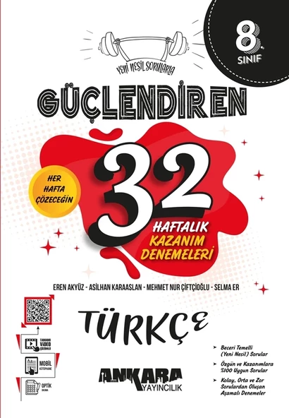 ANKARA YAYINCILIK 8.Sınıf Güçlendiren 32 Haftalık Türkçe Kazanım Denemeleri