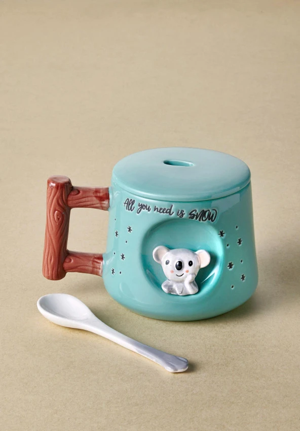 The Mia Koala Kapaklı ve Kaşıklı Kupa 370 ml - Resim 4