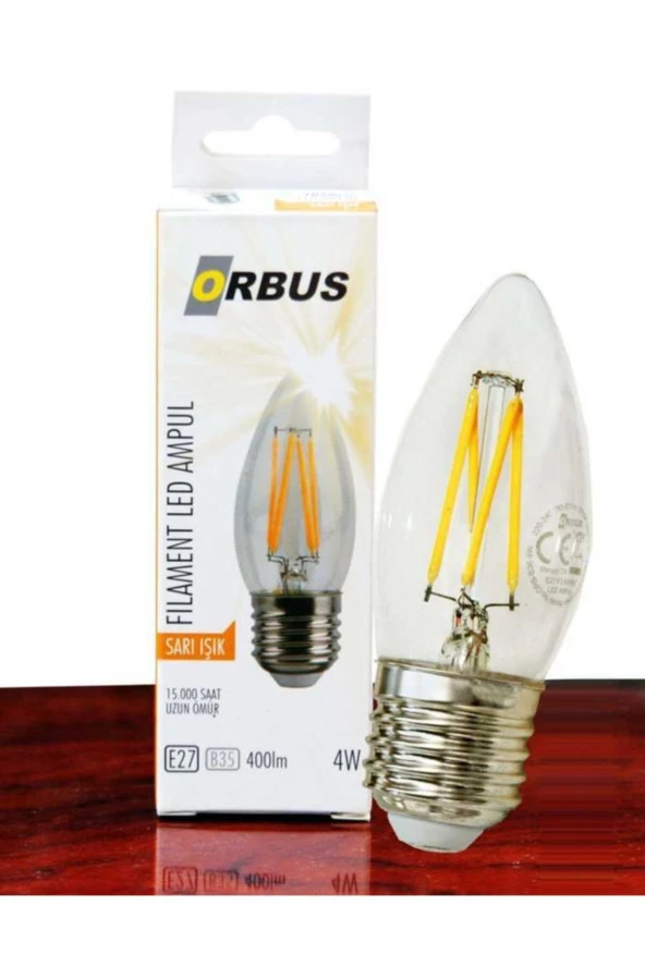 ORBUS 4w E27 400 Lm B35 Sarı Filament Led Ampul