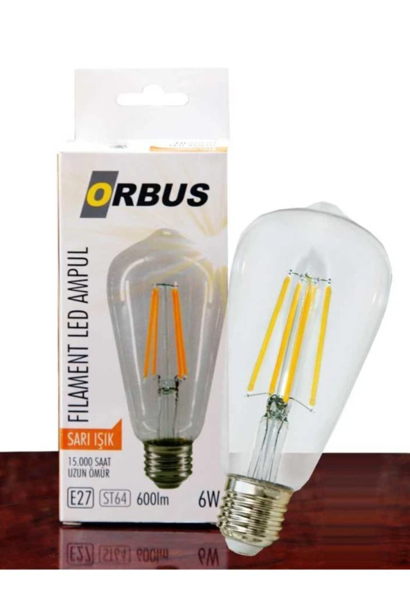 ORBUS 6w E27 600 Lm St64 Sarı Filament Led Ampul