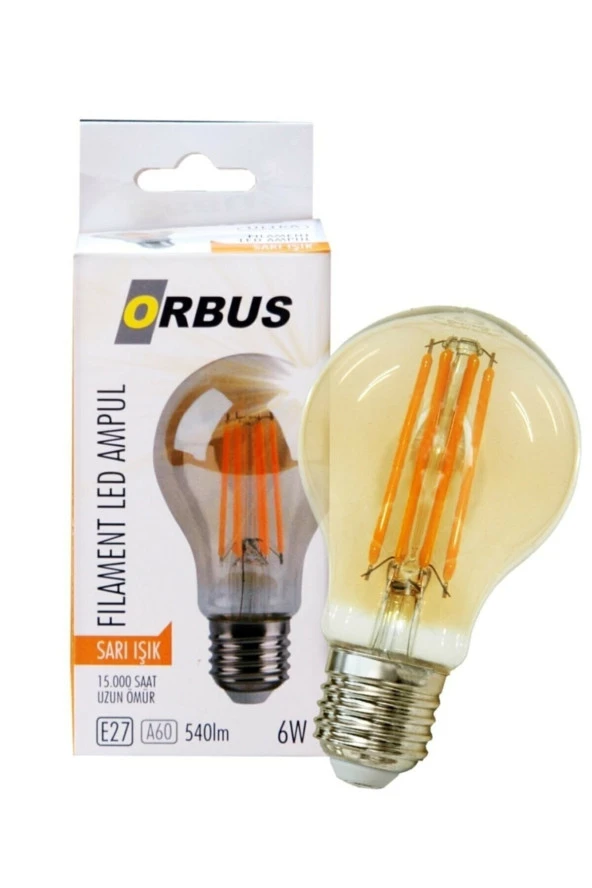 ORBUS A60 6w E27 Duy Amber Sarı Işık Dekoratif Led Ampul
