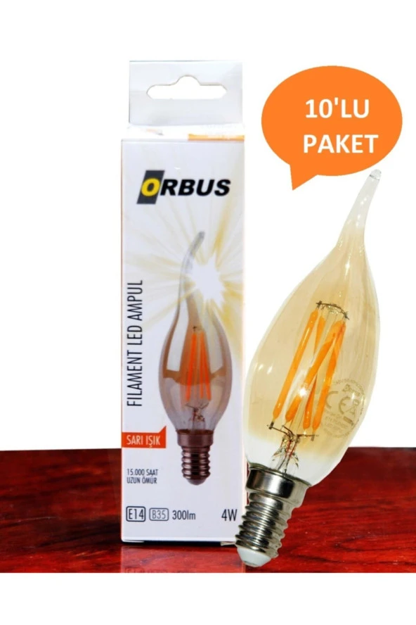 ORBUS Dekoratif Amber Sarı Işık 4w Kıvrık Led Ampul 10'lu Paket Paket Ta3