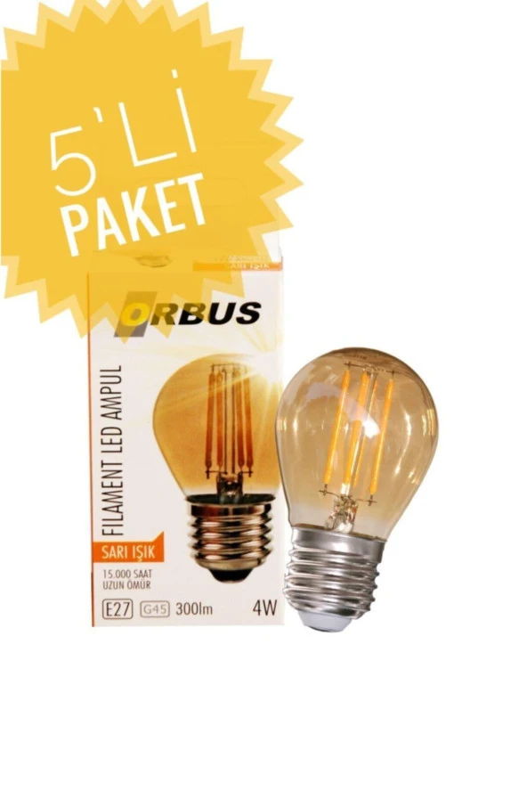 ORBUS Dekoratif 4w Ga45 Amber 5'li Rustik Led Ampul