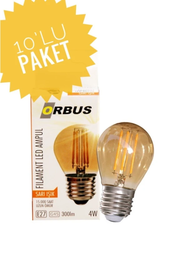 ORBUS Dekoratif Ampul E27 4w Amber Sarı Işık 10 Adet
