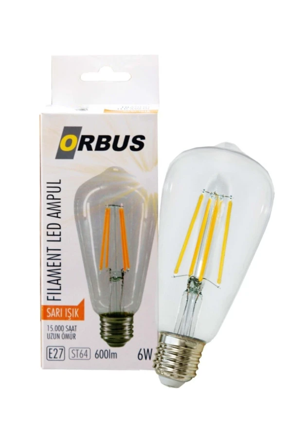 ORBUS Orbud Dekoratif Ampul St64 E27 Şeffaf Sarı Işık