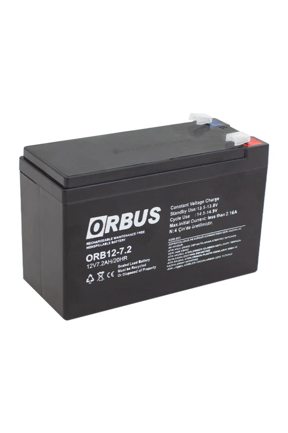 ORBUS Akü 12 Volt 7.2 Amper Upsler Için Orb12-7.2 (150 X 65 X 90 MM)