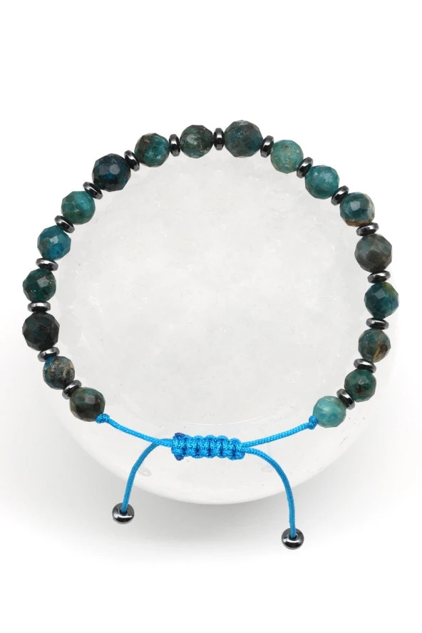 Apatit - Hematit Doğal Taş Makrome Örme Bileklik Fasetli Küre Kesim ürün görseli 1