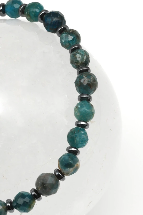 Apatit - Hematit Doğal Taş Makrome Örme Bileklik Fasetli Küre Kesim - Resim 2