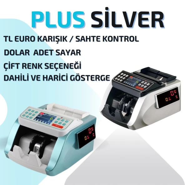 Plus Silver TL  EURO  Kağıt Para Sayma Makinesi - Gri / Siyah Renk