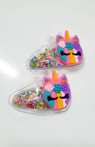 Unicorn İçi Pullu Çıtçıtlı Kız Çocuk Tokası - 10