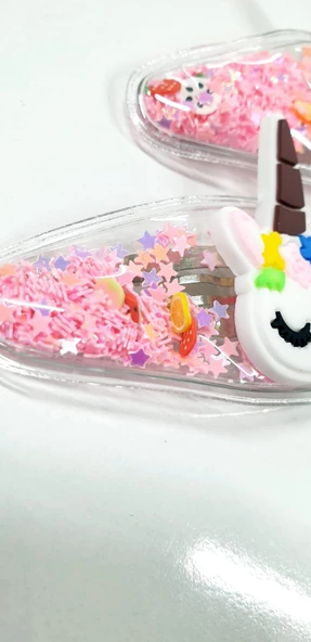 Unicorn İçi Pullu Çıtçıtlı Kız Çocuk Tokası - 9